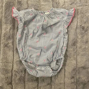 3 Months Osh Kosh B'Gosh Blue Stripes W/ Pink Flowers One Piece